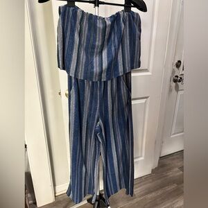 BeBop Navy and White Striped Jumpsuit
